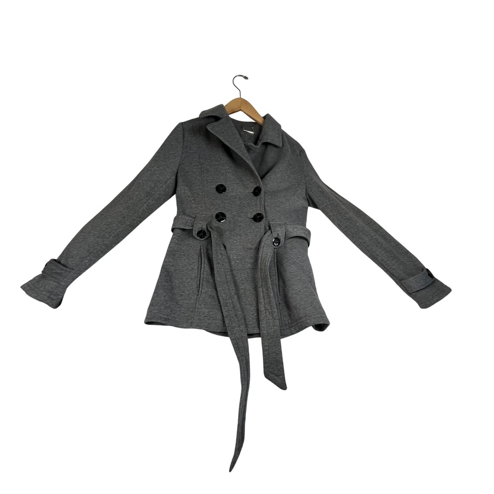 L12 Gray Knit Belted Peacoat Jacket Small Heathered Jersey Double Breasted